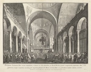 Den nyvalda dogen presenterad för folket i San Marco, 17631766.