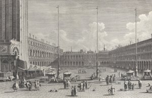 Utsikt över Piazza San Marco, med kyrkan San Geminiano längst bort, och figurer och..., 1763.