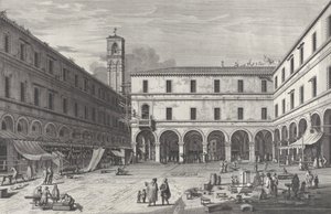Utsikt över marknadstorget nära kyrkan San Giacomo, 1763., 1763. av Giovanni Battista Brostoloni