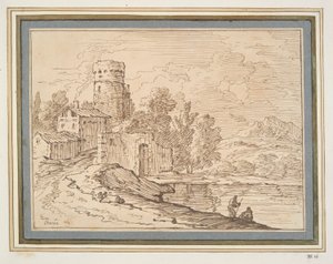 Landskap med slott nära vatten av Giovanni Battista Busiri
