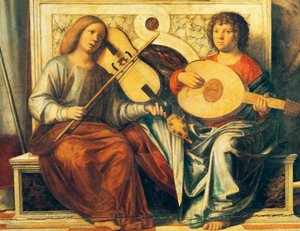Keruber som spelar musikinstrument av Giovanni Battista Cima da Conegliano