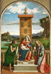 Jungfru Maria med barnet mellan Johannes Döparen och
Sankta Madeleine ... av Giovanni Battista Cima da Conegliano