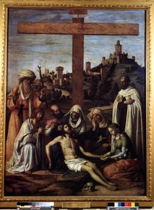 ""Deponeringen"" Inskription ""INRI"" på korset. Målning av Giovanni Battista Cima da Conegliano (cirka 1459-1517) 1500-talet Mått 199x148 cm Pushkin-museet, Moskva av Giovanni Battista Cima da Conegliano