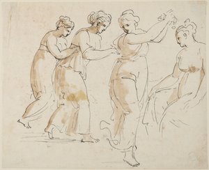 En sittande och tre dansande nymfer av Giovanni Battista Cipriani