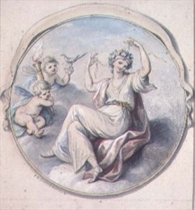 Venus binder hennes hår med en krans, med cupids