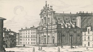 Kyrkan St Ignatius av Loyola på Campus Martius, Rom, gravyr av Giovanni Battista Falda (1640 eller 1643-1678), Italien