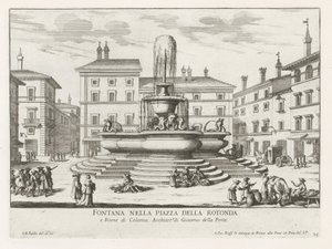 Fontän av Pantheon på Piazza della Rotonda te Rom Fontän på Piazza della Rotonda (titel på objekt) Fontäner i Rom (serietitel) Fonteinen van Rome (serietitel) av Giovanni Battista Falda