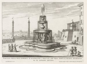 Fontein in de tuinen van de Villa Mondragone te Frascati Fontän i Villa Borghese di Mondragone i Frascati (...) (titel på objekt) Fontänerna i Frascati-villorna (serietitel) Fonteinen van Frascati (serietitel) av Giovanni Battista Falda