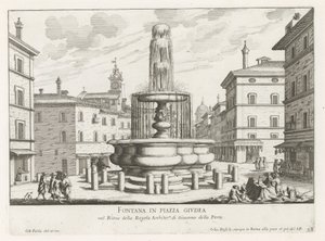 Fontein på Piazza Giudia te Rom Fontän på Piazza Giudea (titel på objekt) Fontäner i Rom (serietitel) Fonteinen van Rome (serietitel) av Giovanni Battista Falda
