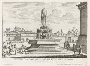 Fontein på Piazza del Popolo i Rom Fontän på Piazza della Porta del Popolo under spiran (titel på objektet) Fontäner i Rom (serietitel) Fonteinen van Rome (serietitel)