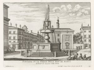 Fontein på Piazza della Madonna dei Monti te Rome Fontän på Piazza della Mad.a de Monti (titel på objekt) Fontäner i Rom (serietitel) Fonteinen van Rome (serietitel) av Giovanni Battista Falda