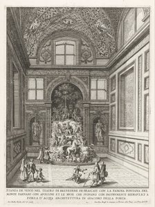 Vindarnas rum i trädgården av Villa Aldobrandini te Frascati Rum med tjugo i Belvedere Theatre i Frascati (...) (titel på objekt) Fontänerna i Frascati-villorna (serietitel) Fonteinen van Frascati (serietitel) av Giovanni Battista Falda