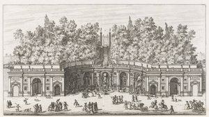 Teatro delle Acque i trädgården av Villa Aldobrandini te Frascati Utsikt och höjd över det stora Teatro dell