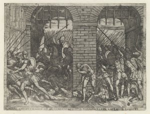 Romeinse soldaten vallen Crustumerium binnen Offret för Crustumeni (...) berövats sitt medborgarskap (titel på föremål) Leven van Romulus en Remus (serietitel)
