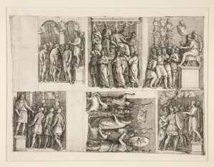 Sex vinjetter från Trajanus liv av Giovanni Battista Franco (called Il Semolei)