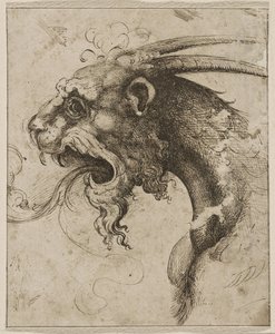Huvud av en Chimera par Franco (kallad Semolei) (penna, brunt indisk bläck på papper) av Giovanni Battista Franco