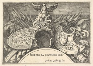 Plåt 1: troféer av romerska vapen från dekorationer ovanför fönstren på andra våningen ..., 1656-58.