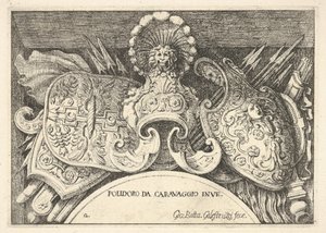 Plåt 2: troféer av romerska vapen från dekorationer ovanför fönstren på andra våningen ..., 1656-58.
