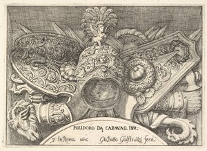 Plåt 3: troféer av romerska vapen från dekorationer ovanför fönstren på andra våningen av ..., 1656.