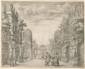 Scenografi för scen 3, "La Vita Humana overo," från "The Triumph of the Pieta"