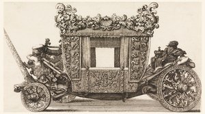 Sidovy av Lord Castelmaines första vagn (1686) Byggd 1686 av Andrea Cornely efter Ciro Ferri, 1687-1700