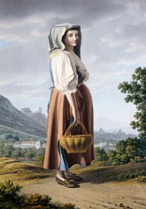 Bonde i bakgrunden av Maddaloni, av Giovan Battista Lusieri (ca 1755-1821), akvarell på papper 32x23 cm, Italien