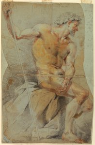 Teckning, studie av en naken äldre man, Bacchus eller någon av hans följeslagare, 1660-70 av Giovanni Battista Merano