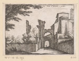 Clivus Scauri i Santi Giovanni och Paolo Sotto S.t Gioanne e poldo (titel på objekt) Gezichten op Rome (serietitel) Några vyer och perspektiv på obebodda platser i Rom (serietitel)