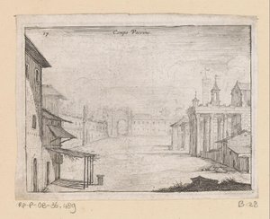 Utsikt över Forum Romanum i Rom Campo Vaccino (titel på objekt) Utsikt över Rom (serietitel) Alcune vedute et prospettive di luoghi dishabitati di Roma (serietitel) av Giovanni Battista Mercati