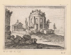 Resten van de Tempel van Minerva Medica i ett landskap Temple of Minerva Medica di la da S.ta Bibiana (titel på objekt) Gezichten op Rome (serietitel) Några vyer och perspektiv på obebodda platser i Rom (serietitel)