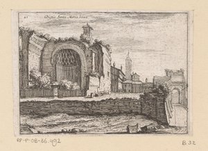 Resten van de Tempel van Venus en Roma i Rom Bakom Santa Maria nova (titel på objekt) Gezichten op Rome (serietitel) Några vyer och perspektiv på obebodda platser i Rom (serietitel) av Giovanni Battista Mercati