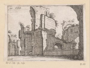Rester av Caracalla-baden i Rom Listesso (titel på objekt) Utsikt över Rom (serietitel) Alcune vedute et prospettive di luoghi dishabitati di Roma (serietitel) av Giovanni Battista Mercati