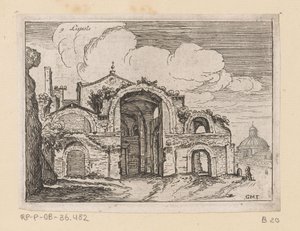 Rester av Diocletianus bad i Rom Listesse (titel på objekt) Utsikt över Rom (serietitel) Alcune vedute et prospettive di luoghi dishabitati di Roma (serietitel) av Giovanni Battista Mercati