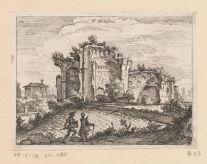 Ruin i ett landskap Il Medesino (titel på objekt) Utsikt över Rom (serietitel) Alcune vedute et prospettive di luoghi dishabitati di Roma (serietitel) av Giovanni Battista Mercati