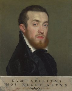 Bystporträtt av en ung man med inskrift av Giovanni Battista Moroni