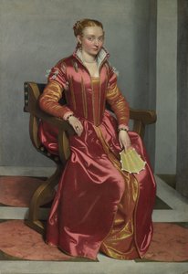 Porträtt av en dam La Dama i Rosso, ca. 1560 av Giovanni Battista Moroni