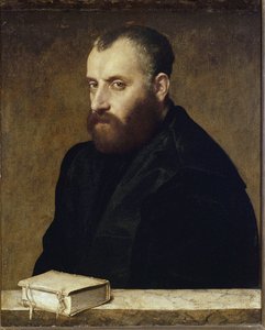 Porträtt av en lärd (olja på duk av Giovanni Battista Moroni