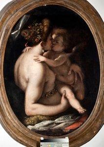 Venus och Amor (Venus och Amor) Målning av Giovanni Battista Paggi (1554-1627) Genes, Musei di Strada Nuova inv n PB 1409