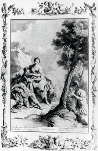 Armida och Rinaldo sett av korsfararna Carlo och Ubaldo, canto XVI, Jerusalem levererad av Giovanni Battista Piazzetta