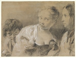 Pojke med ett ägg, flicka med en höna och en betraktande kvinna av Giovanni Battista Piazzetta