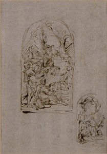 Skisser till ett altare med S:ta Margareta av Cortona, S:t Sebastian och S:t Roch (recto); Två skisser till ett altare (verso) av Giovanni Battista Piazzetta