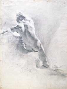 Studie av en naken man, ca 1715 (svart krita förhöjd med vitt på papper)