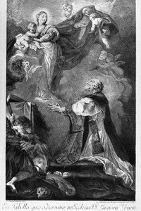 Jungfru som visar sig för den helige Philip Neri, av Giovanni Battista Piazzetta (1682-1754), gravyr av Innocente Alessandri, Italien av Giovanni Battista Piazzetta