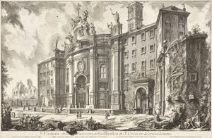 Utsikt över fasaden på basilikan Santa Croce in Gerusalemme av Giovanni Battista Piranesi