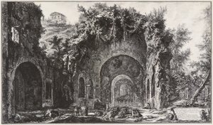 Utsikt över Egerias källa och grottor framför Porta Capena, nu Porta di San Sebastiano av Giovanni Battista Piranesi