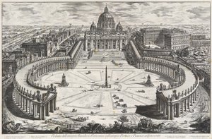 Vy över den berömda Vatikanbasilikan med bred portik och angränsande förgård av Giovanni Battista Piranesi