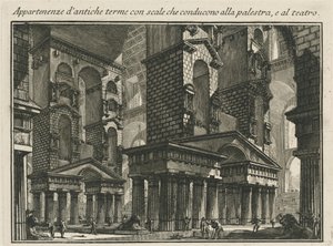 Tillbehör av antika bad med trappor som leder till palestjärnan och till teatern av Giovanni Battista Piranesi