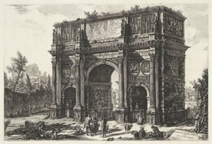 Boog van Constantijn i Rom Utsikt över Konstantins båge (titel på objekt) Gezichten op Rome (serietitel) Utsikt över Rom designad och graverad av Giambattista Piranesi-arkitekten Ve (nez) iano (serietitel) av Giovanni Battista Piranesi