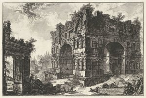 Boog van Janus en de Boog van de geldwisselaars i Rom Tempel som heter volgarm.te di Giano (titel på objekt) Gezichten op Rome (serietitel) Utsikt över Rom designad och graverad av Giambattista Piranesi-arkitekten Ve (nez) iano (serietitel) av Giovanni Battista Piranesi