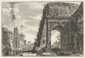 Boog van Titus i Rom Utsikt över Titusbågen (titel på objekt) Gezichten op Rome (serietitel) Utsikter över Rom tecknade och graverade av Giambattista Piranesi-arkitekten Ve(nez)iano (serietitel) av Giovanni Battista Piranesi